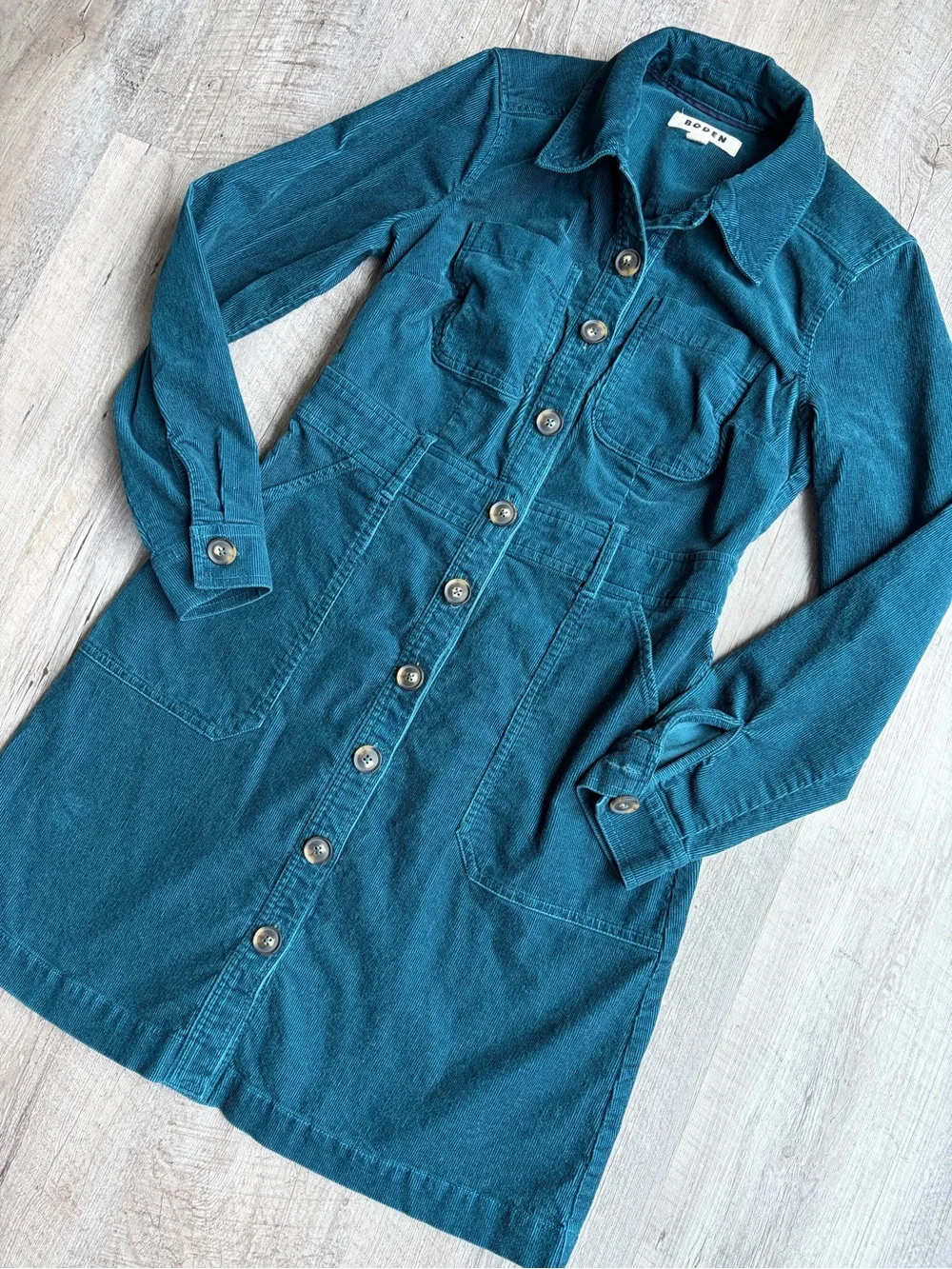 Boden - Amanda Cord Short Dress Corduroy Midnight Teal NWOT - Picture 5 of 9